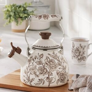 ❤️ 2025 The Pioneer Woman Agatha Brown and Cream Floral Tea Kettle